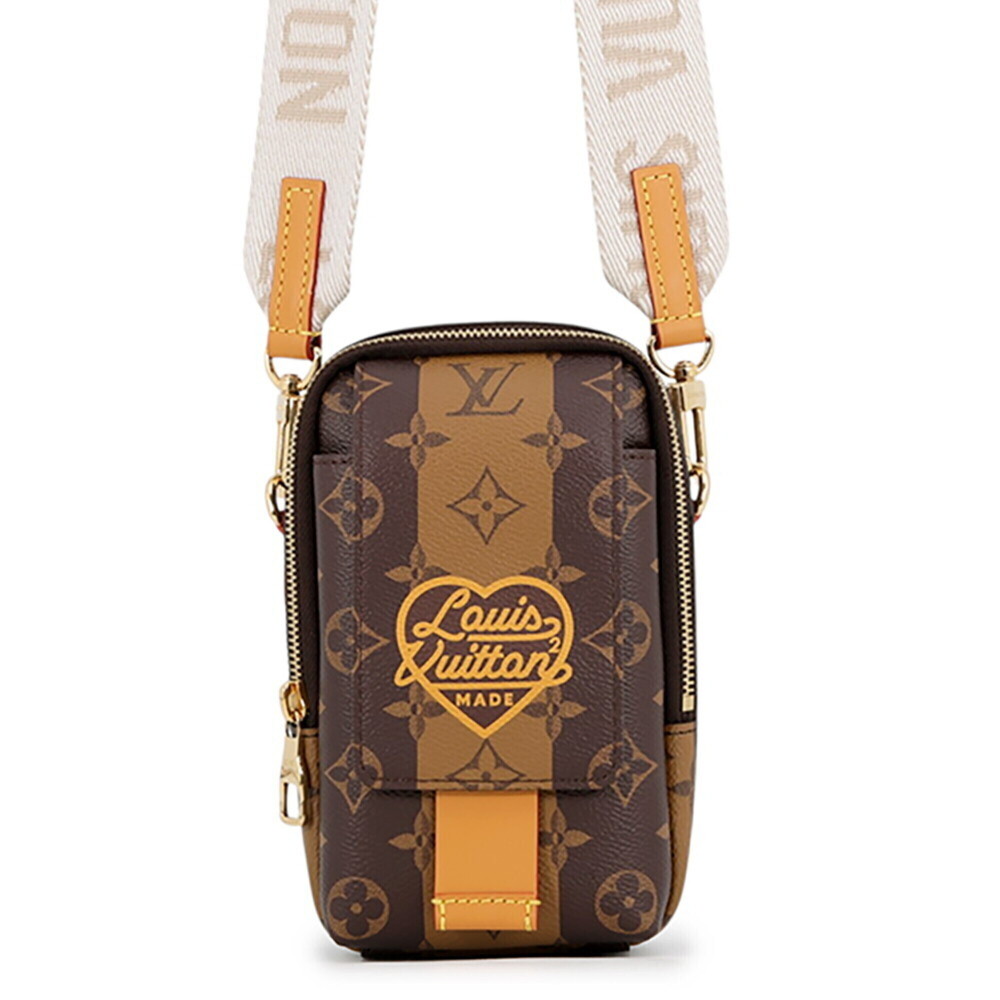 Louis Vuitton Shoulder Bag Monogram Stripe Double Phone Handbag Pouch LV MADE...